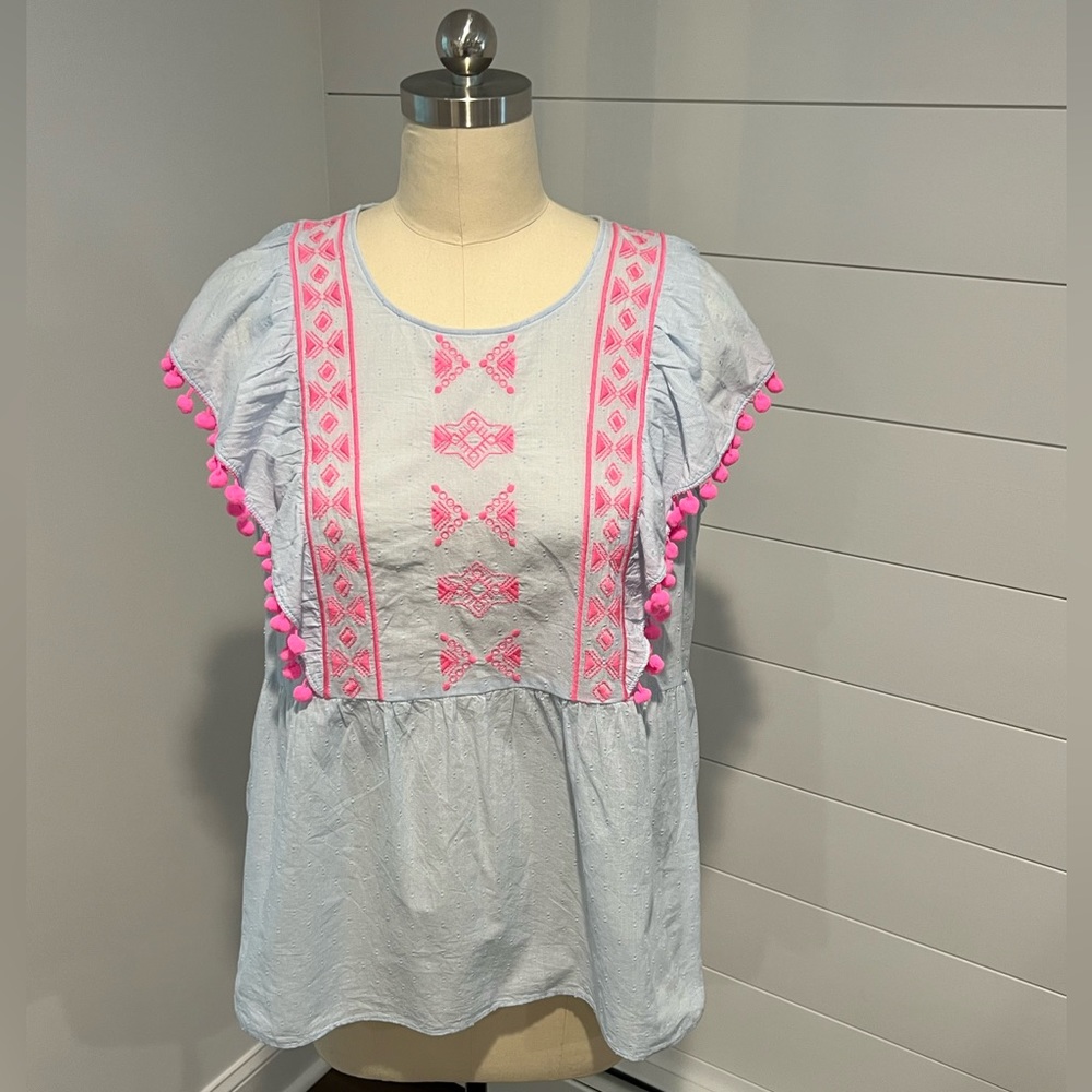 Lily Pulitzer NWT Swiss Dot Dobby Chambray Top
